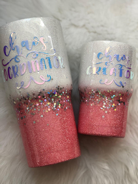 Chaos Coordinator/Chaos Creator Mommy & Me Glitter Tumbler Set - Vintage Rose Design Co.