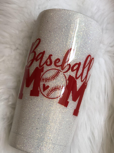 Baseball Mom Glitter Tumbler - Vintage Rose Design Co.