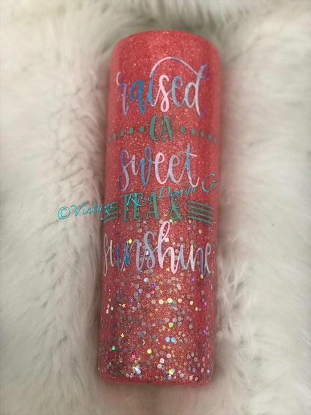 Raised on Sweet Tea & Sunshine Glitter Tumbler - Vintage Rose Design Co.