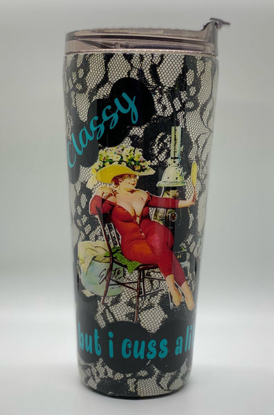 Classy But I Cuss a Little Lace Tumbler - Vintage Rose Design Co.