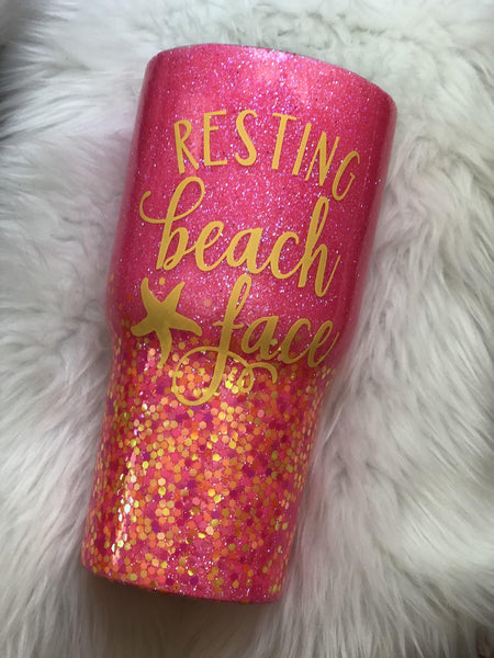 Resting Beach Face Glitter Tumbler - Vintage Rose Design Co.