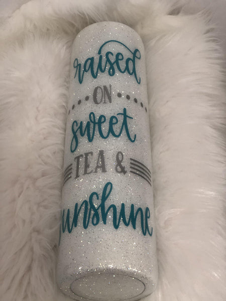 Raised on Sweet Tea & Sunshine Glitter Tumbler - Vintage Rose Design Co.