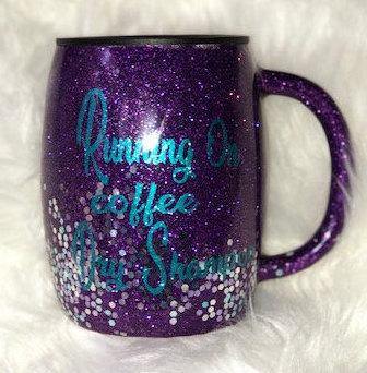 Running On Coffee & Dry Shampoo Glitter Tumbler - Vintage Rose Design Co.