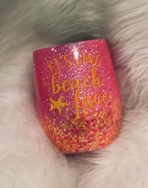 Resting Beach Face Glitter Tumbler - Vintage Rose Design Co.