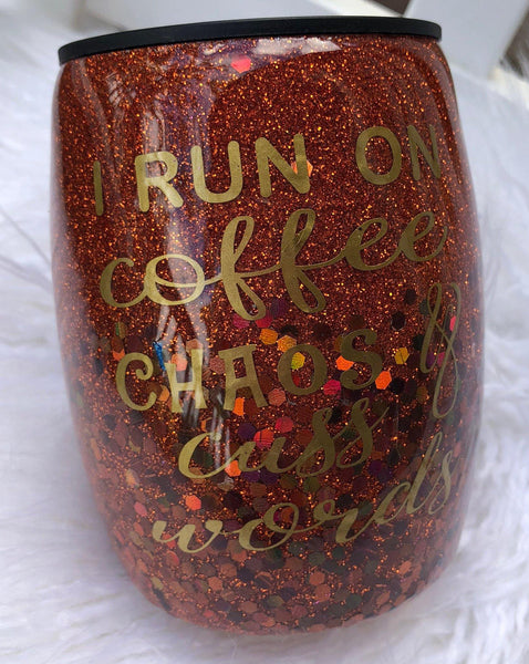 Coffee, Chaos, Cuss Words Tumbler - Vintage Rose Design Co.