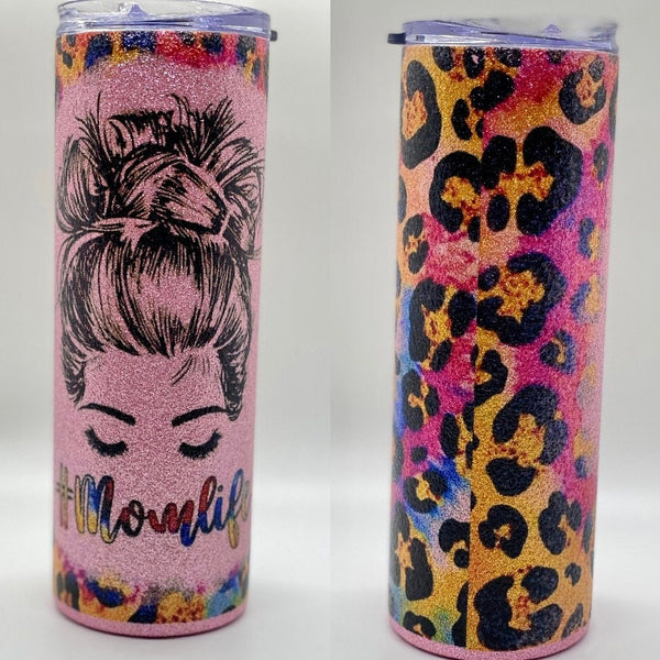 Leopard Momlife  Glitter Sublimation Tumbler