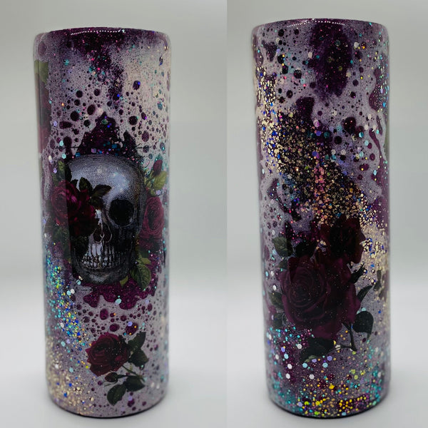 Skull and Flower Glitter Epoxy Tumbler