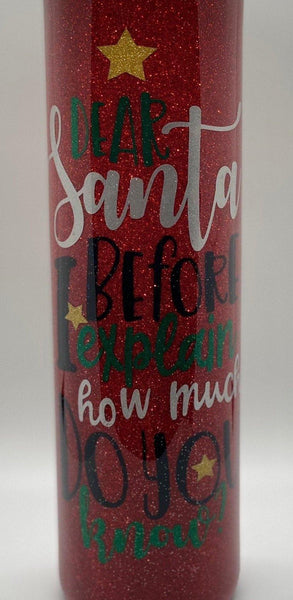 Dear Santa Before I Explain How Much Do You Know? Tumbler - Vintage Rose Design Co. 