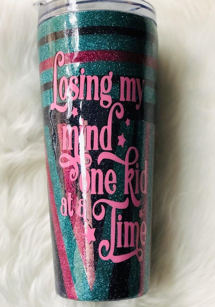 Striped Tumbler -Losing My Mind One Kid At A Time - Vintage Rose Design Co. 